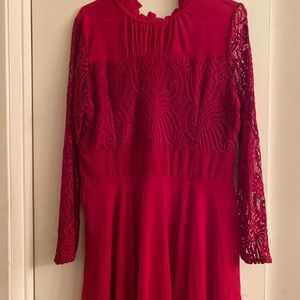 Red long sleeve Lace Maxi Dress